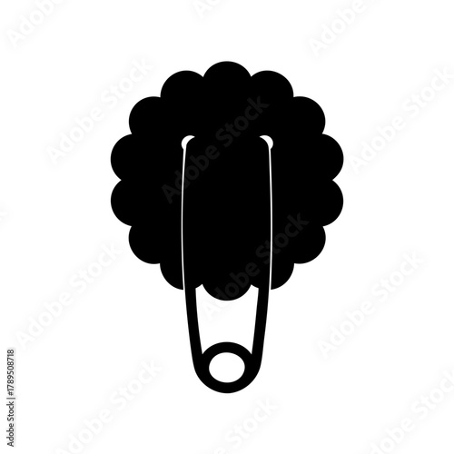 Simple minimalist illustration of a black safety pin with fluffy design