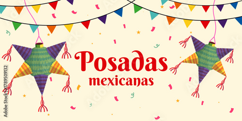 posadas mexicanas horizontal banner illustration in flat style