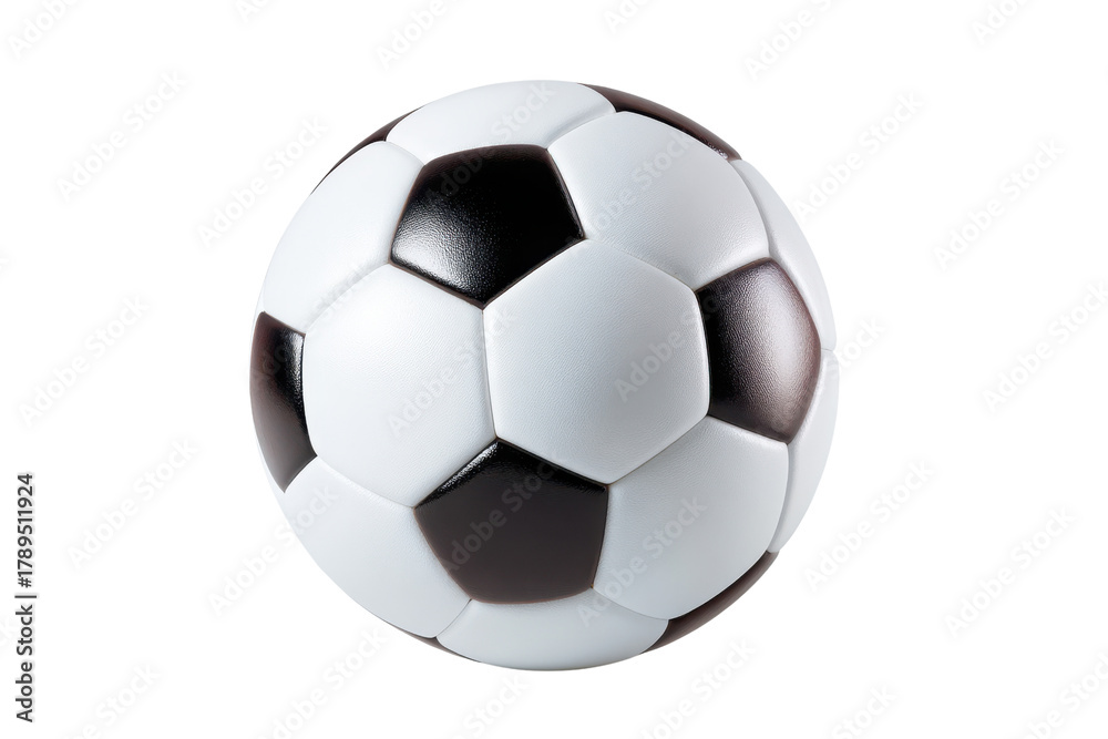 Obraz premium Classic black and white soccer ball with hexagonal panels on black background sport game 1