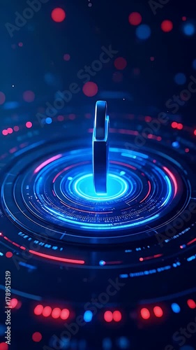 Glowing Shield Icon Protecting Digital Data Visualization