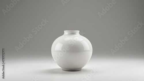 Traditional Korean Moon Jar, Baekja: Minimalist White Porcelain Still Life.	