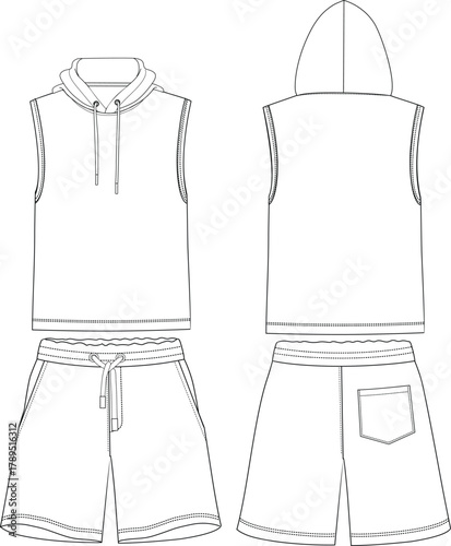  boys sleeveless hoodie with shorts artwork design
