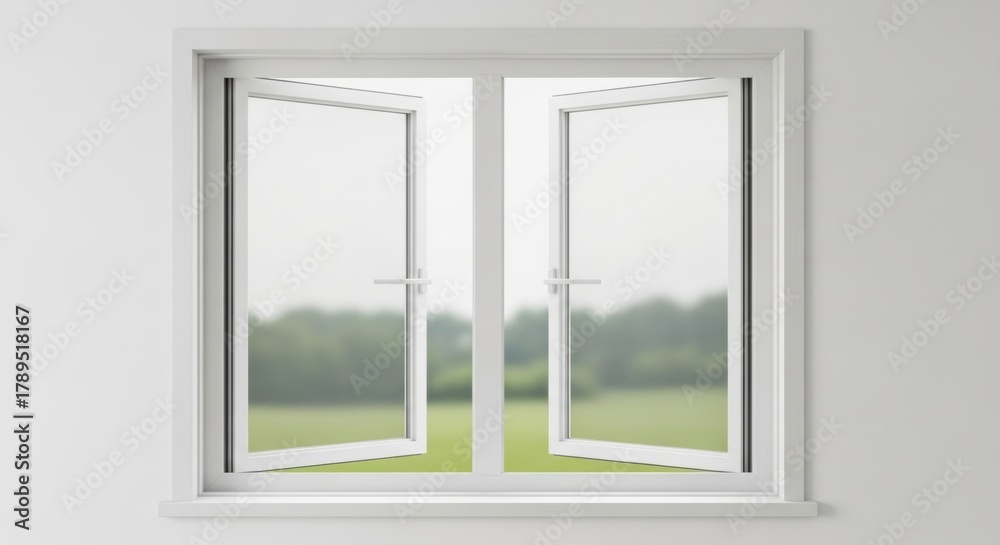 Obraz premium Open Window to Green Landscape, Fresh air, Ventilation, Nature