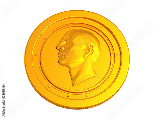 Gleaming coin featuring a profile portrait