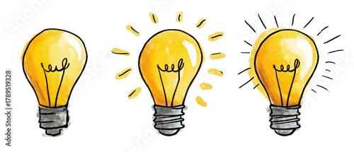 Wallpaper Mural A series of three hand-drawn light bulbs representing different stages of illumination, set against a plain background, symbolizing creativity and innovation in design Torontodigital.ca