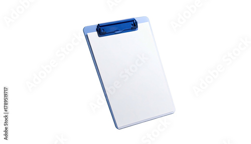 Clipboard blank white paper, blue clip/border, black background