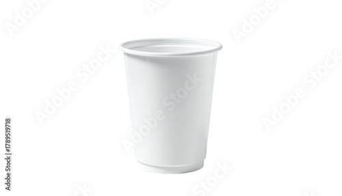 Plain white disposable cup isolated against a black background