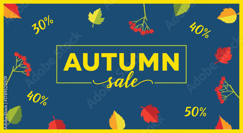 Autumn sale discounts promotional offer seasonal fall foliage deals vector