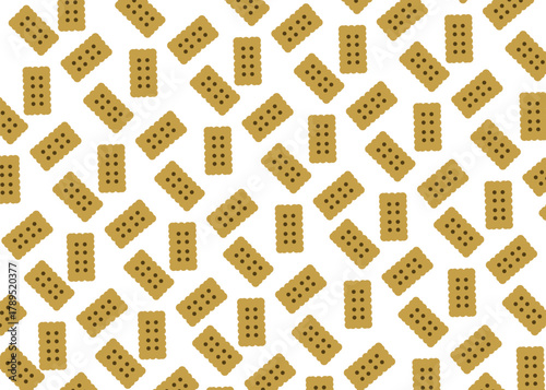 Seamless pattern of rectangular butter biscuits with dotted details on a white background. Simple and warm bakery-themed design perfect for packaging, wallpaper, wrapping paper, or kitchen textiles.