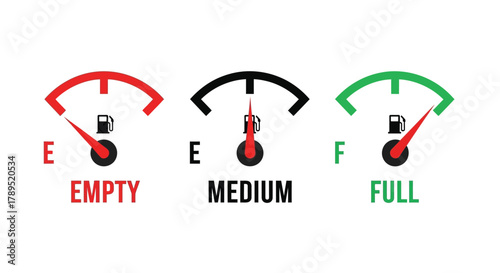 Fuel gauge empty medium full indicator levels illustration car vector