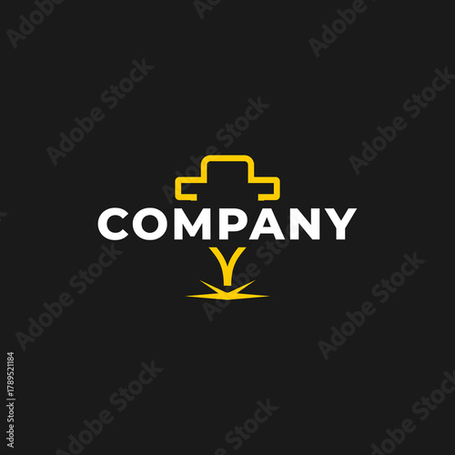 CNC machine illustration logo design, abstract, laser beam sparks, laser cutting, metalworking, element, machining, computer, stainless, modern, industrial, engineering, symbol, sign, laser, cutting