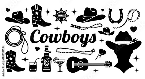 Cowboy western themed icon set