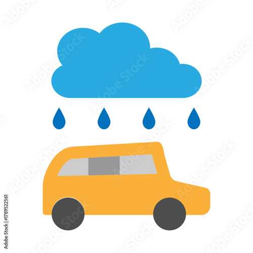 Car Driving in Rain Vector Flat Icon Design