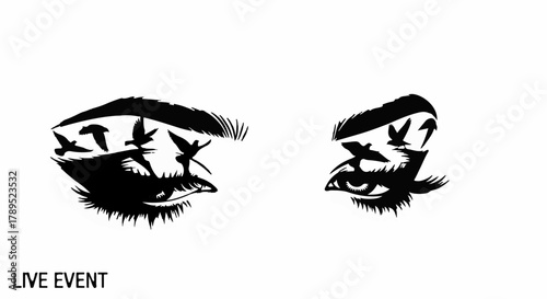 Symbolic illustration of eyes with birds flying out, representing freedom and imagination