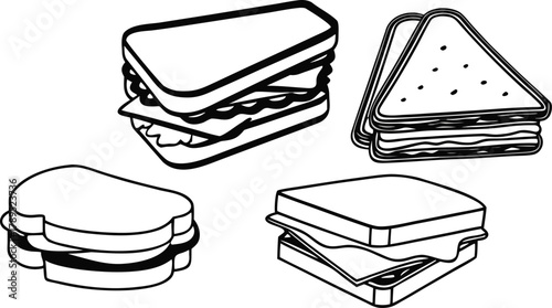 Vector sandwich and toast icons bundle scalable eps illustrations for food graphics