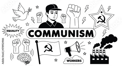 Communism illustration concept with symbols of revolution and equality vector