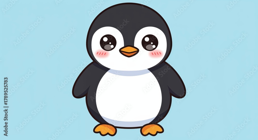 Fototapeta premium Cute Penguin: A charming penguin with a chubby body and adorable features stands alone, with its big eyes.