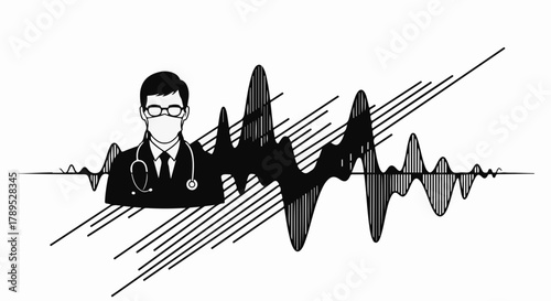 Medical professional with stethoscope and heartbeat waveform, symbolizing health and diagnosis