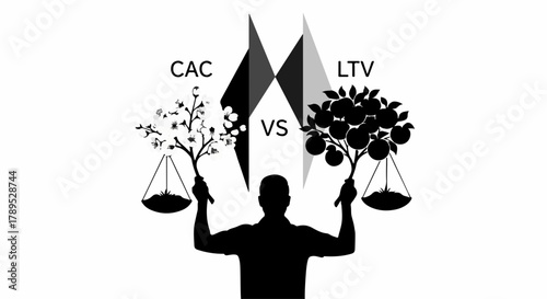 Balancing customer acquisition cost against lifetime value, visualizing business growth and investment.