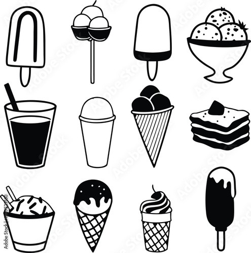 Vector doodle icons set delicious frozen treats ice cream desserts sweet food eps