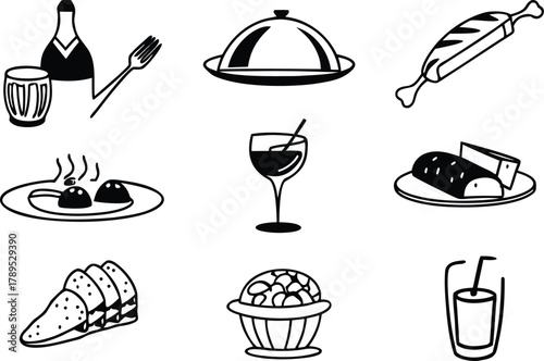 Elegant luxury dining icons vector bundle scalable eps illustration set