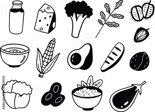 Vegan plant based food icons bundle scalable vector graphics for healthy eating and lifestyle