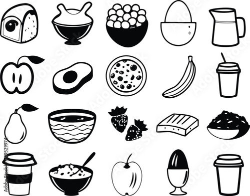 Healthy breakfast icons bundle vector scalable eps illustration for diverse designs