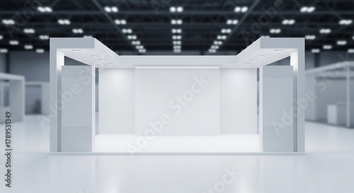 Minimalist Exhibition Stand Design in White Interior Space.