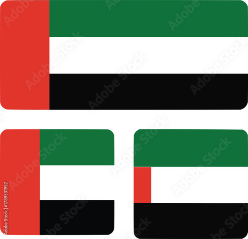 UAE National Flag Vector Icons Rectangle Flag Set