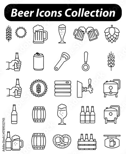 set of icons for Beer ,
Beer Icons Collection,
Minimalist Line Art Set of 25 Brewing and Beverage Illustrations