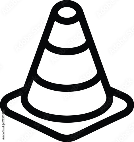 Traffic cone warning icon, road construction, maintenance, hazard sign symbol