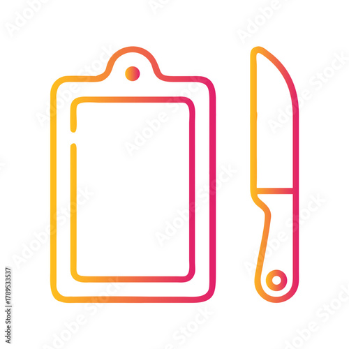 a flat gradient outline icon of a cutting board and knife for web and graphic design.