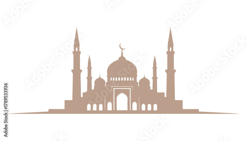 Islamic Ornament Background with a Minimalist Mosque Line Design

