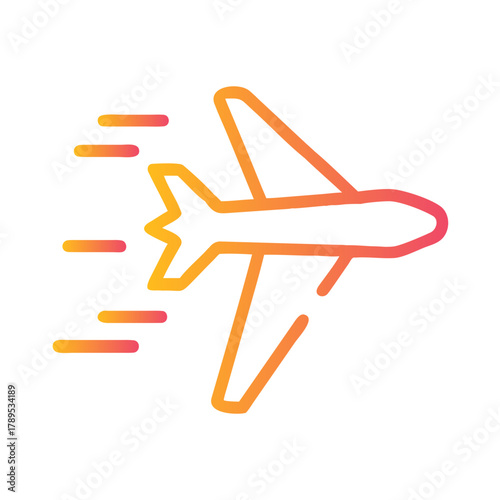 a flat gradient outline icon of a jet speeding through clouds for web and graphic design.