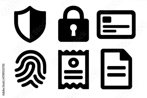 Free Download Secure Payment Icons. Secure payment silhouette icon set: shield, lock, credit card, fingerprint, receipt, document. - GFXLoad