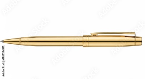 Luxury Gold Pen Isolated on White Background, Writing instrument, Golden, Shiny
