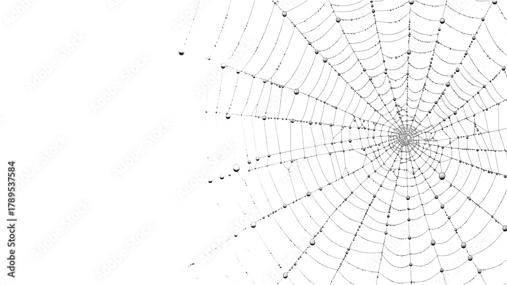 Obraz premium Spiderweb covered in water droplets, detailed view