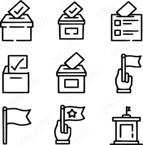 Voting & Election Outline Icon SetBallot, Checkmark, and Democratic Symbols
