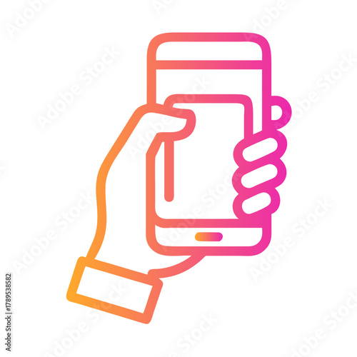a flat gradient outline icon of hand with phone payment for web and graphic design.