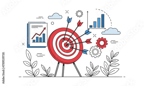 Arrows hitting target business success and marketing strategy