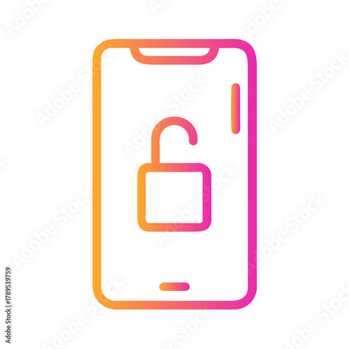 a flat gradient outline icon of smartphone unlock for web and graphic design.