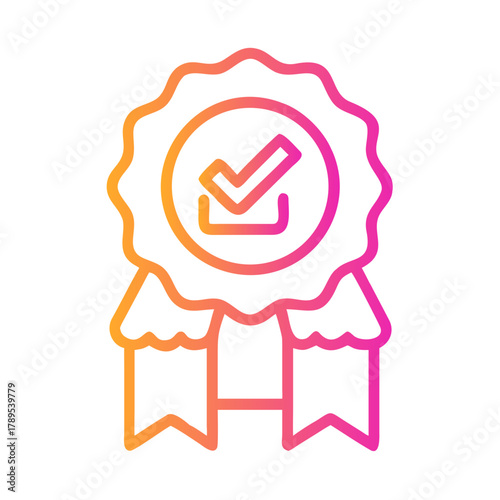 a flat gradient outline icon of store approval badge for web and graphic design.