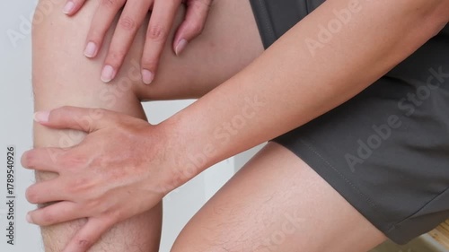 Slow-motion calf massage after morning run—relieves muscle tension, boosts recovery, and promotes wellness. Ideal for fitness and therapy ads.