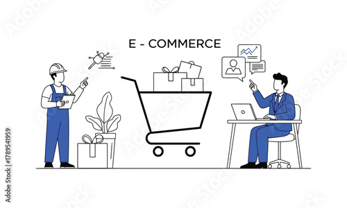 E commerce online shopping sale concept with people and shopping cart