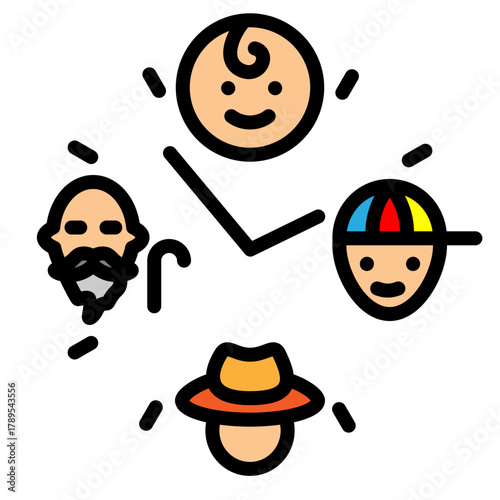 Generational Clock Vector Filled Icon Design