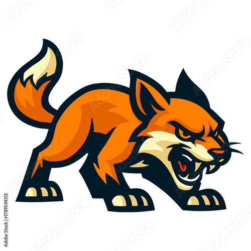 Fierce Cartoon Orange Fox Snarling Vector Illustration for Mascots and Logos