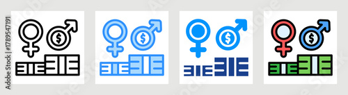 Gender Pay Gap Icon Collection Set Multiple Style