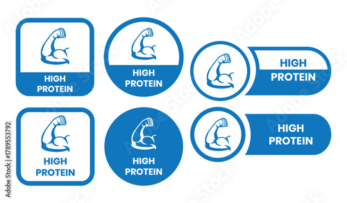 high protein food label emblem flat color vector illustration template design. high protein sign, logo, badge, icon, sticker, label, emblem, stamp, symbol, black, line, flat vector.
