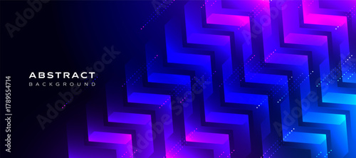Futuristic neon abstract background with glowing blue and purple gradient geometric pattern. Perfect for modern technology, digital design, and vibrant presentation projects.