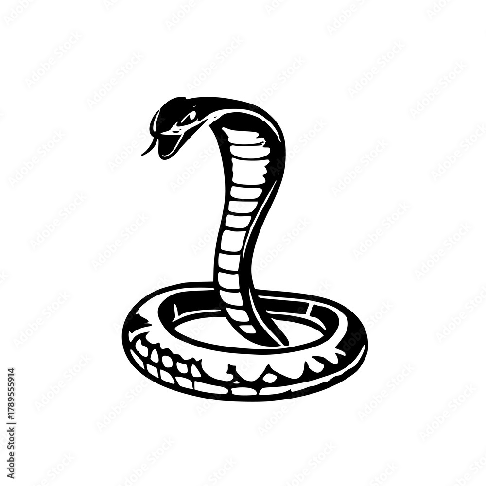 Fototapeta premium Single Solid Black Cobra Icon: Stylized Cobra in a